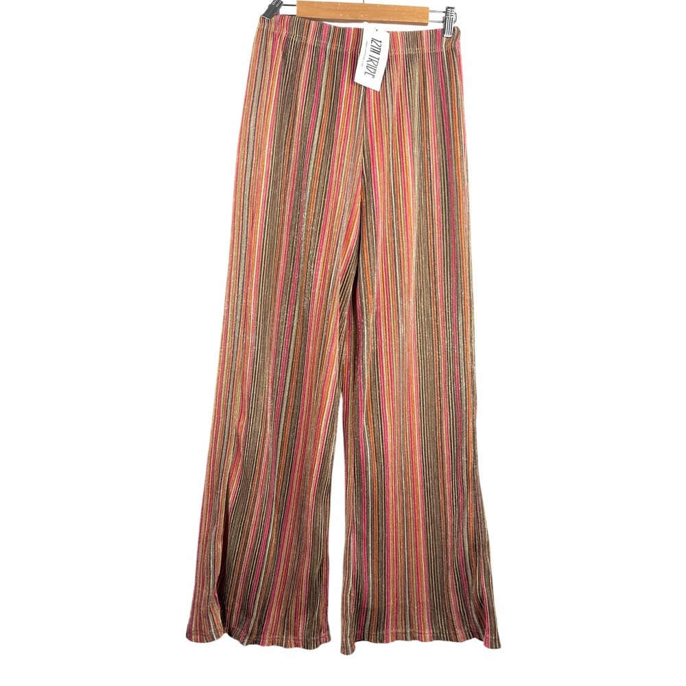 12th Tribe Wide Leg Pants sz M Multi Color‎ Metallic Striped Pleated glitter